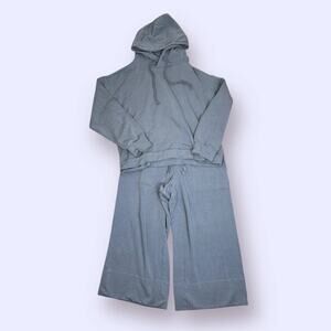 Quince SuperSoft Fleece Blue Hoodie & Wide Leg Pants Size M Set Lounge S2